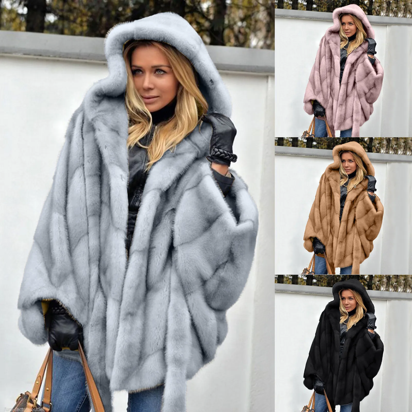 Elegant Faux Fur Coat Women Hooded Jacket 2021 Winter Fashion Warm Outwear Casual Solid Long Sleeve Tops Ladies Parkas Jacket