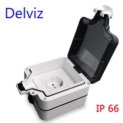 Delviz IP66 Waterproof Dustproof Box, With 16A EU Wall Socket Charging, External Installation Be locked, Outdoor Waterproof Box