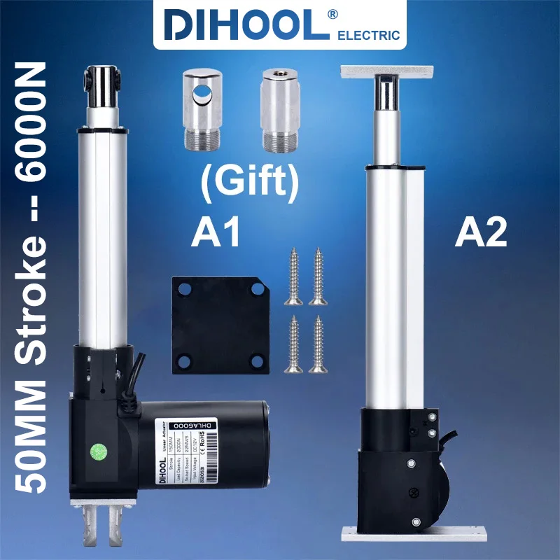 DHLA6000 50MM Stroke Electric Linear Actuator Kit DC24V 12V DC Motor 6000N 600KG 1300lb With Wireless Controller Furniture Lift