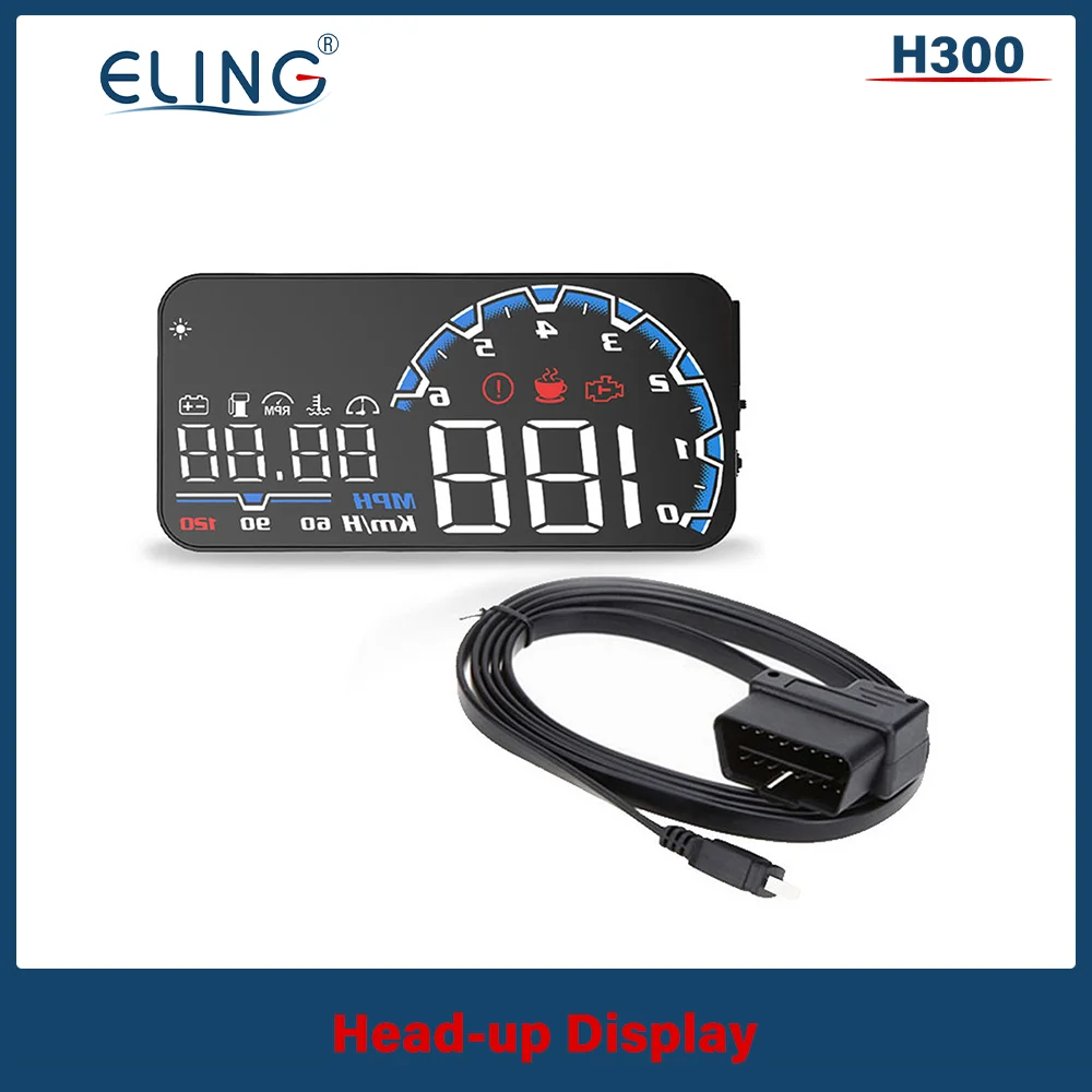 ELING Digital Auto Speedometer 5 Inches HUD OBD2 Car Speed Windshield Projector Overspeed Alarm Smart OBD2 EUOBD Universal