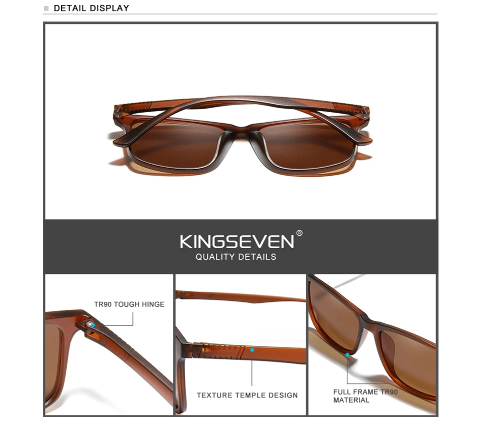 KINGSEVEN SQUARE Ultraleichte TR90-Sonnenbrille für Herren, polarisiert, Kat. 3, 1,1 mm dicke Linse, Sonnenbrille für Damen, Sportbrille – Detail 1