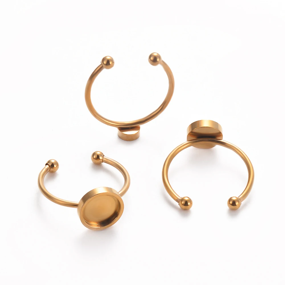 10 stücke Keine Verblassen Edelstahl Gold Einstellbare RingSettingsBlank/Basis, fit 4/6/8mm Glas Cabochon, Tasten Für DIY Ring Schmuck – Detail 3