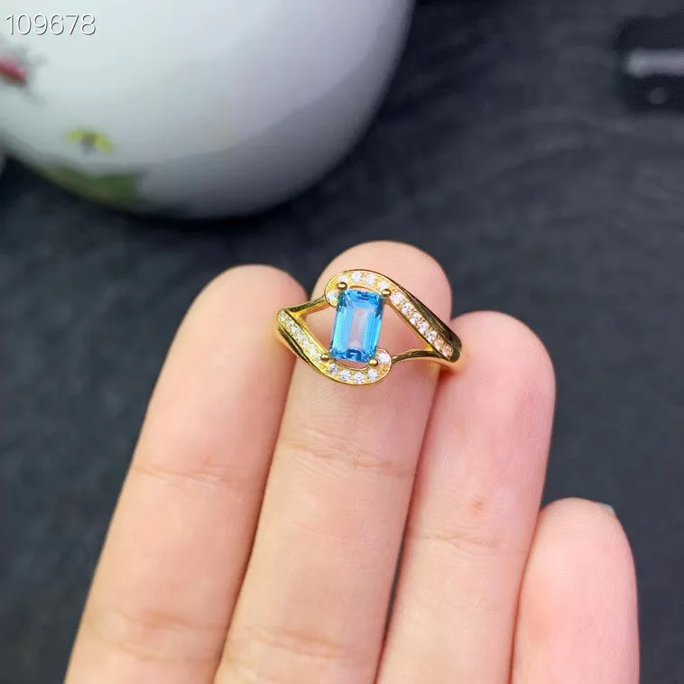 

KJJEAXCMY fine jewelry 925 sterling silver inlaid Natural blue topaz ring female Girl Gift Party Birthday New Year Wedding