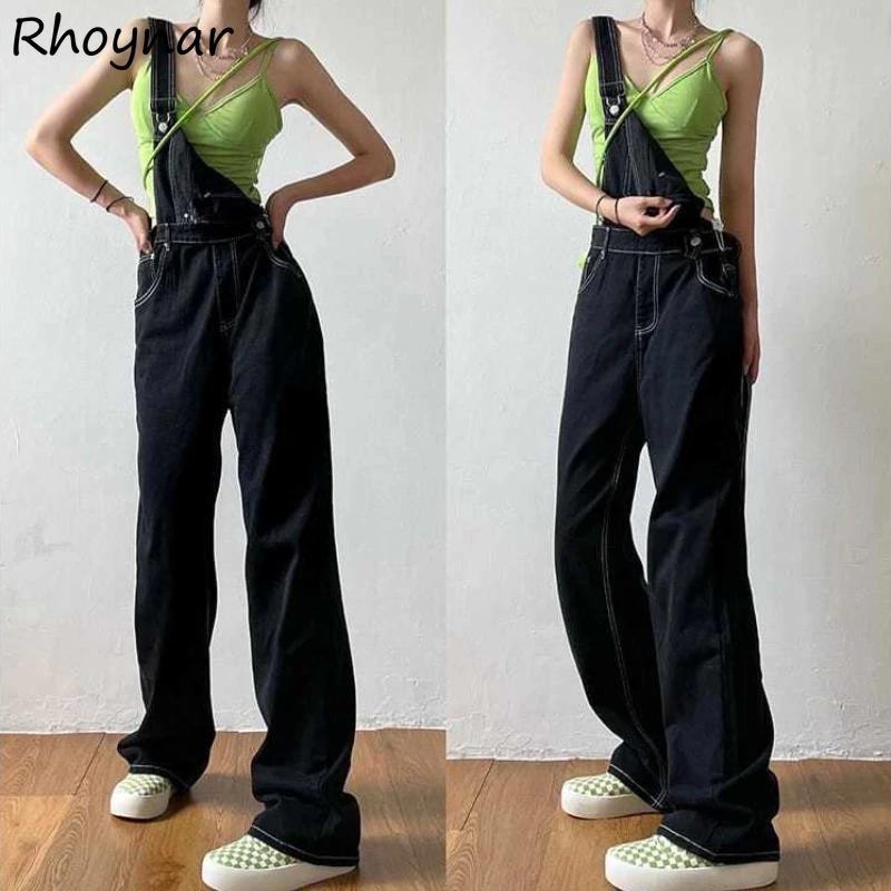 Jumpsuits Women Summer Black Denim Overall Streetwear Mopping Loose High Waist Fashion Vintage Casual Harajuku Preppy Girls Chic