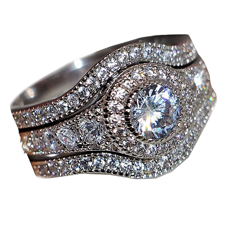 

Trendy European American Three Rings Combined With Rhinestone Engagement Ring Women's Wedding Ring Exquisite Jewelry Gifts
