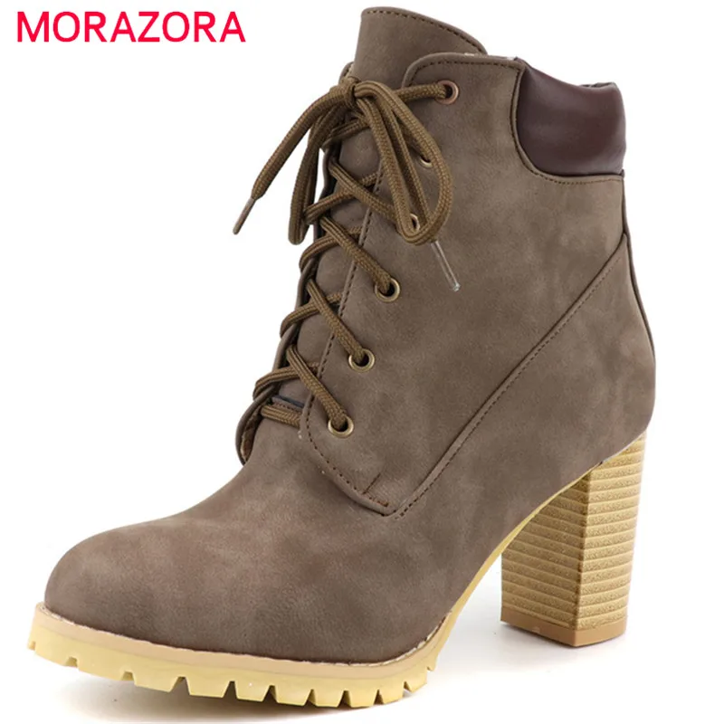 MORAZORA 2022 big size 48 women ankle boots round toe lace up winter boots high heels platform shoes ladies office shoes