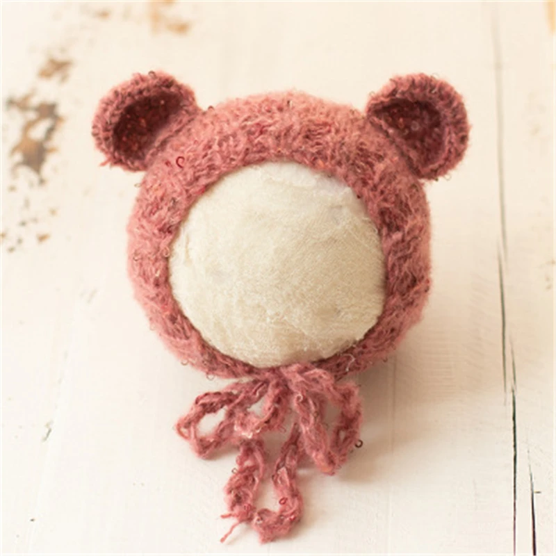 Woolen Knitted Baby Bear Hat Newborn Infant Photography Crochet Cap Boys Girls Photo Props Beanie Headwear Studio Accessories