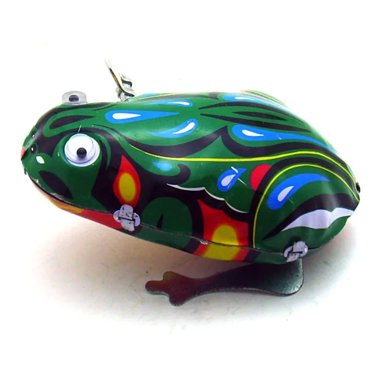 3D Eyes Frog Tin Toy Childhood Clockwork Winder Cars Vintage Handmade Crafts Collection Home Action Figure Metal Wind Up Toys