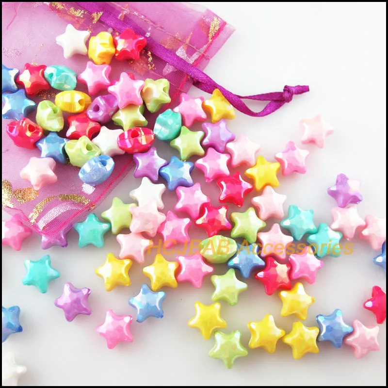 60Pcs Mirage Mixed Acrylic Plastic Star Spacer Beads Charms 11mm