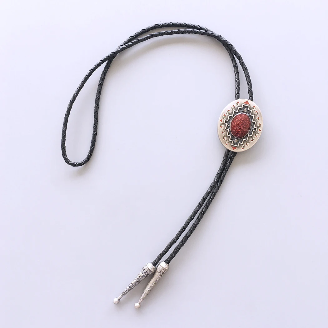 Vintage Silver Plated Southwest Pattern Oval Wedding Bolo Tie Neck Tie