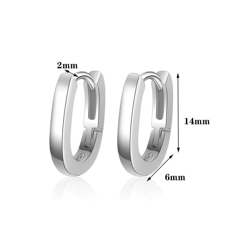 Simple Design Geometric Rectangle Ear Buckle Silver Color Copper Metal Oval Shape Small Hoop Earrings For Women Party Jewelry