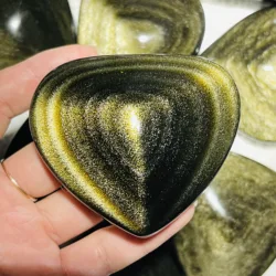 Natural Gold Obsidian Cat Eyes Quartz Crystal Heart Healing Decor Gift