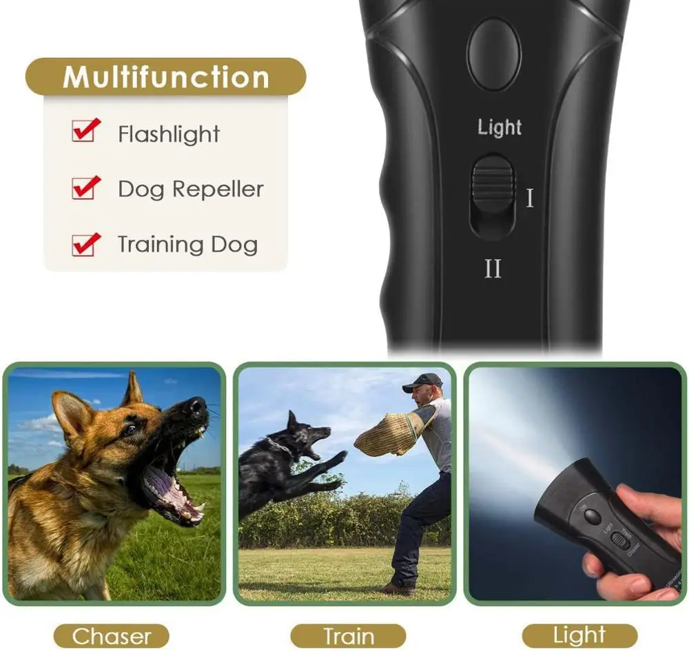 Ultrasonic Dog Chaser Stop Aggressive Animal Attacks Repeller With Flashlight,Handheld Stop Barking Device and Behavior Trainer