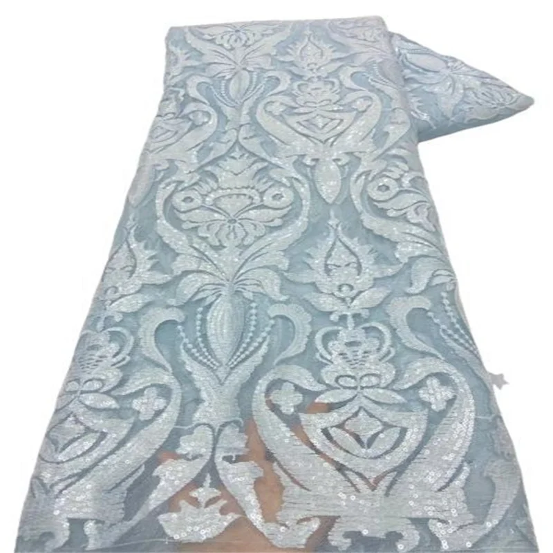 

White African Lace Fabric 2022 Green French Royal Blue Lace Fabric Bridal High Quality Sequins Net Tulle Lace For Women Dresses