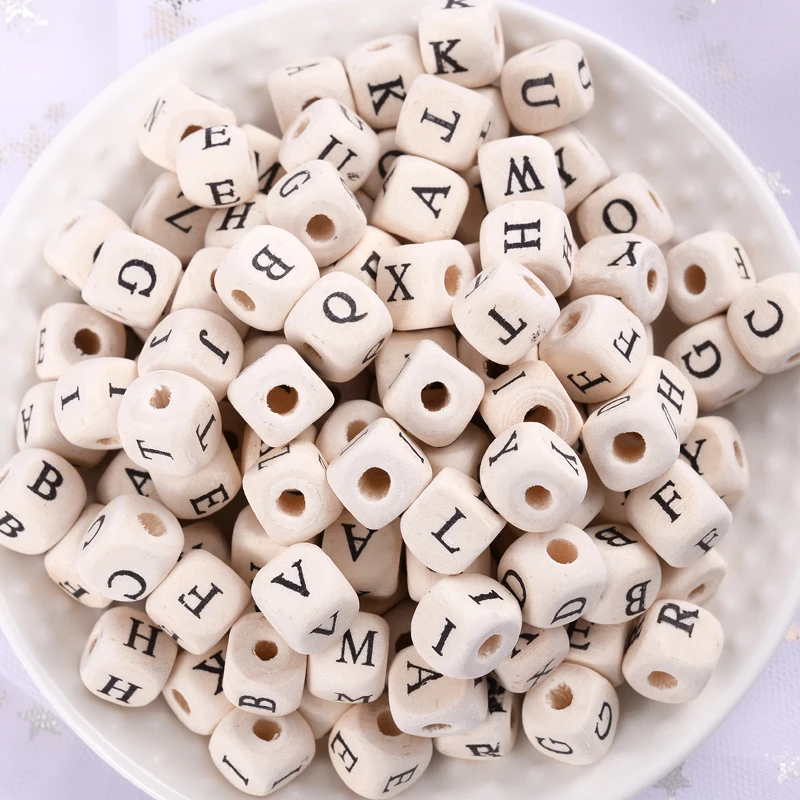 8/10mm 50-200Pcs/lot Wooden Beads Square Alphabet Letter Loose Spacer Beads for Baby Smooth Teether Jewelry Making Accessories