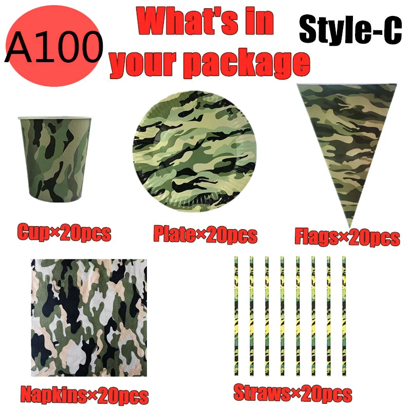 Camouflage Theme Party Army Green Decorations Tableware Paper Cup Plate Napkins Banners Baby Shower Kids Birthday Party Supplies