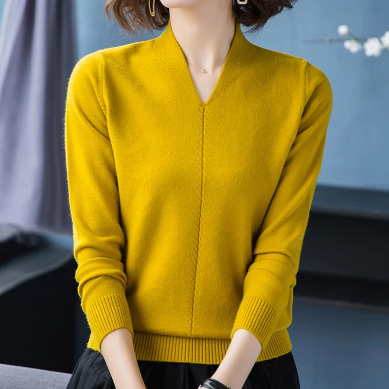 New Winter Fall Sweater Knitted V-Neck Casual Pullover Women Long Sleeve Female Clothes Womens Sweater Pullover Jumpers Mujer