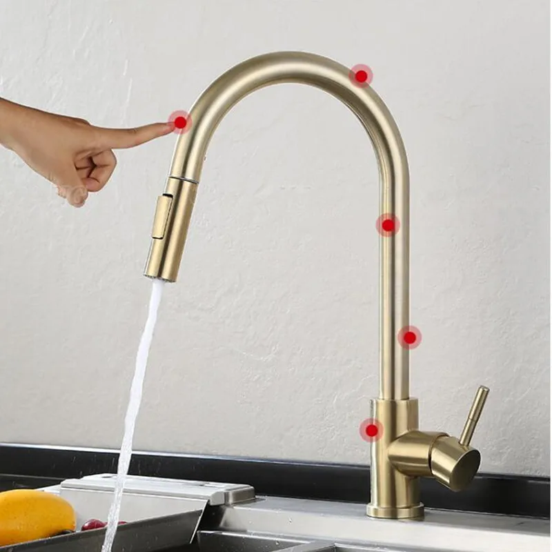 

Pull Out Sensor Kitchen Faucet Brushed Gold Sensitive Touch Control Faucet Mixer Kitchen Touch Black Sensor Kitchen Mixer Tap