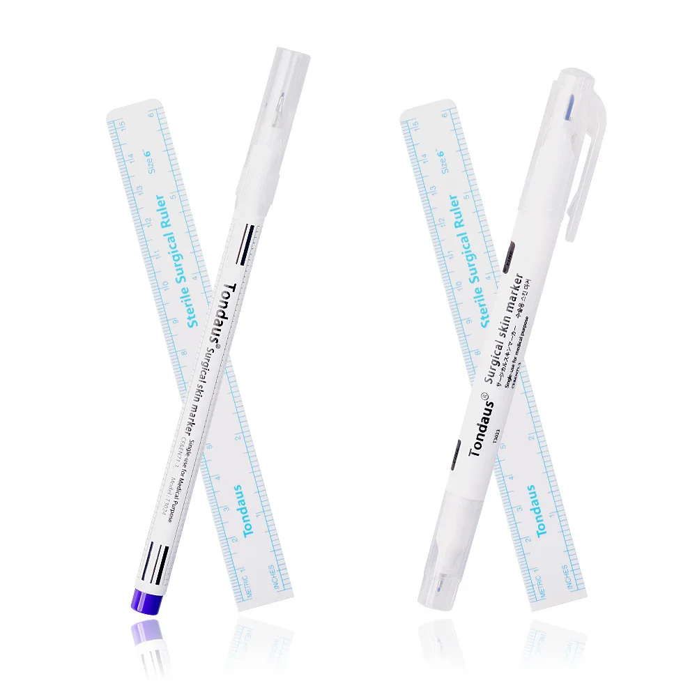 0.5mm 1mm Surgical Skin Marker Eyebrow Skin Marker Pen Tattoo Skin Marker With Measure Measuring Ruler Eyelash Extension Tool