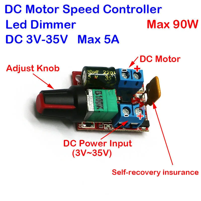 5A 90W PWM 12V DC Motor Speed Controller Module DC-DC 3V~35V Adjustable Speed Regulator Control Governor Switch 24V LED Fan