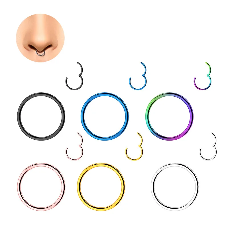 14/16/18/10G  Hinged Clicker Nose Rings Hoop Titanium/Steel Helix Cartilage Daith Tragus Sleeper Earrings Body Piercing Jewelry