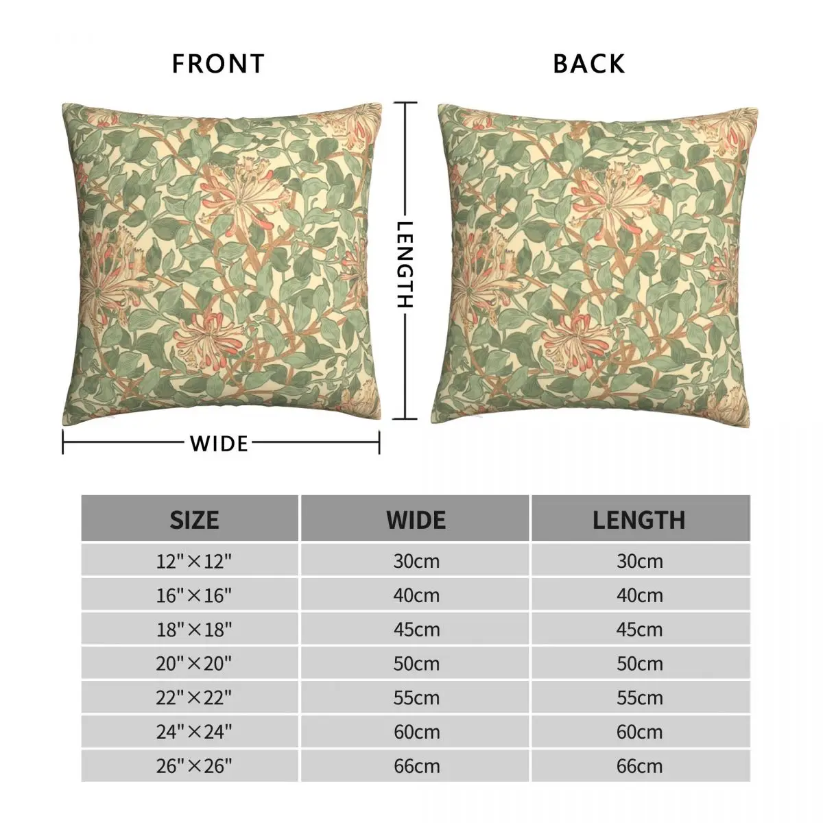 William Morris Honeysuckle Pillowcase Polyester Linen Velvet Pattern Zip Decor Throw Pillow Case Room Cushion Cover 18