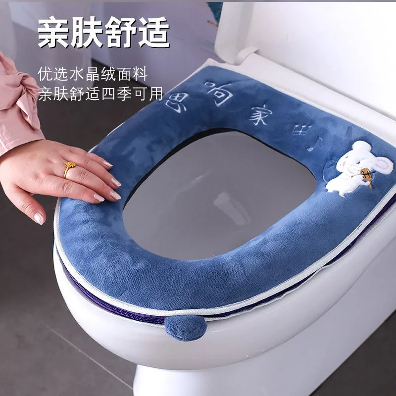 Universal Plush Toilet Cushion Household Warm Soft Thicken Toilet Seat Cover Winter Waterproof WC Mat Bathroom Products