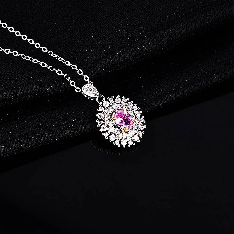 

KOFSAC New Fashion 925 Sterling Silver Necklaces For Women Exquisite Full Zircon Oval Pendant Necklace Lady Party Fine Jewelry