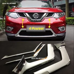 For 2014 2015 2016 Nissan X-Trail T32 Rogue Front Bumper Grille Grill Cover Trim X Trail XTrail ABS Car Styling Accessories 4pcs