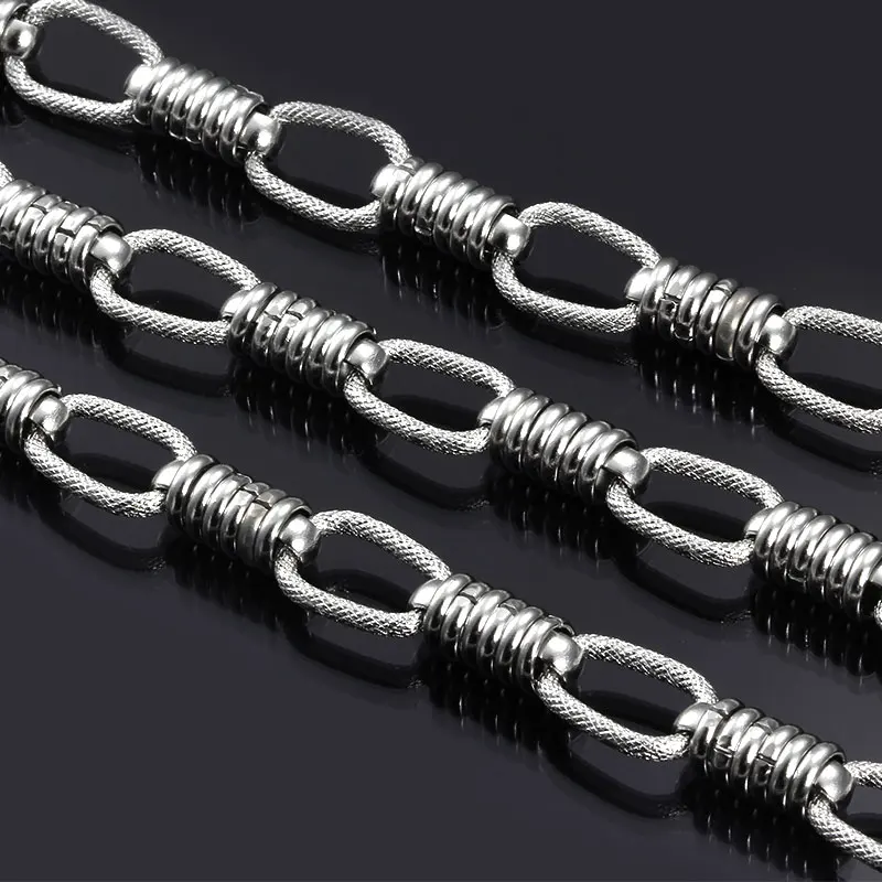 

Six Pearl Necklace Stainless Steel Cuban Link Chain Men Woman Necklaces Punk Rock Bracelet Jewelry Finding Chains Width 13mm 1M