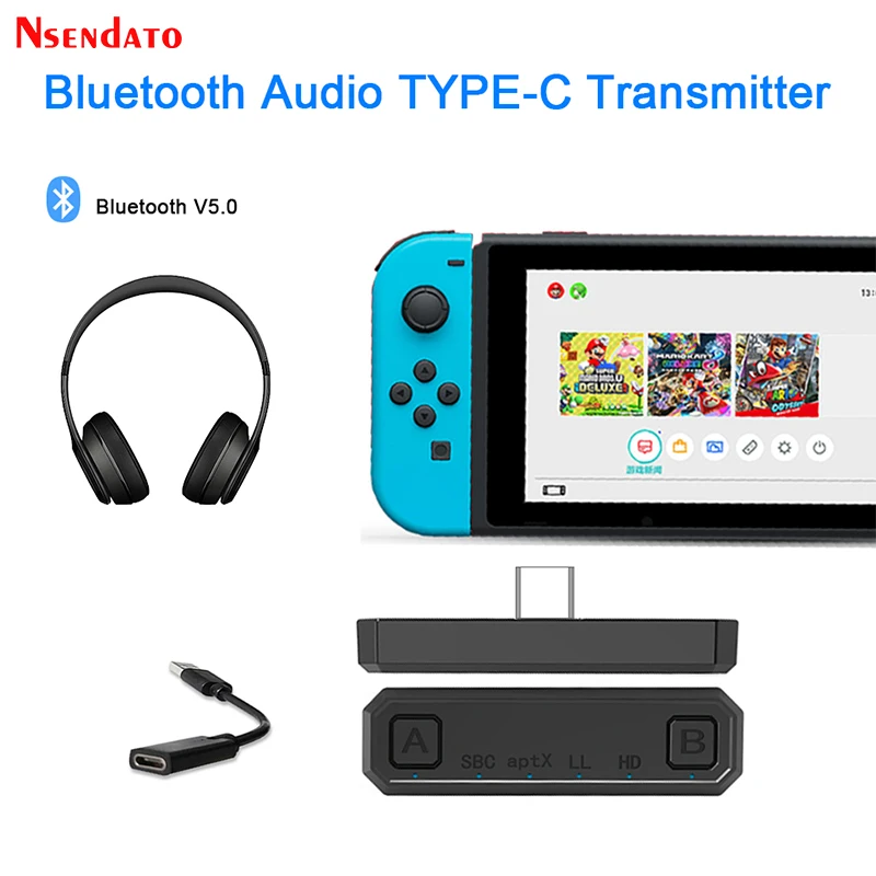 Bluetooth 5.0 Wireless Audio music Adapter Type-C Transmitter Dongle for Nintendo Switch Switch Lite PS4 PC APTX LL HD