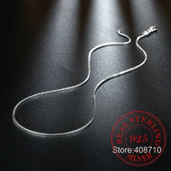 40cm-60cm Thin Real 925 Sterling Silver Slim Box Chain Necklace For Women Girls Children 16-24inch kolye collares collier