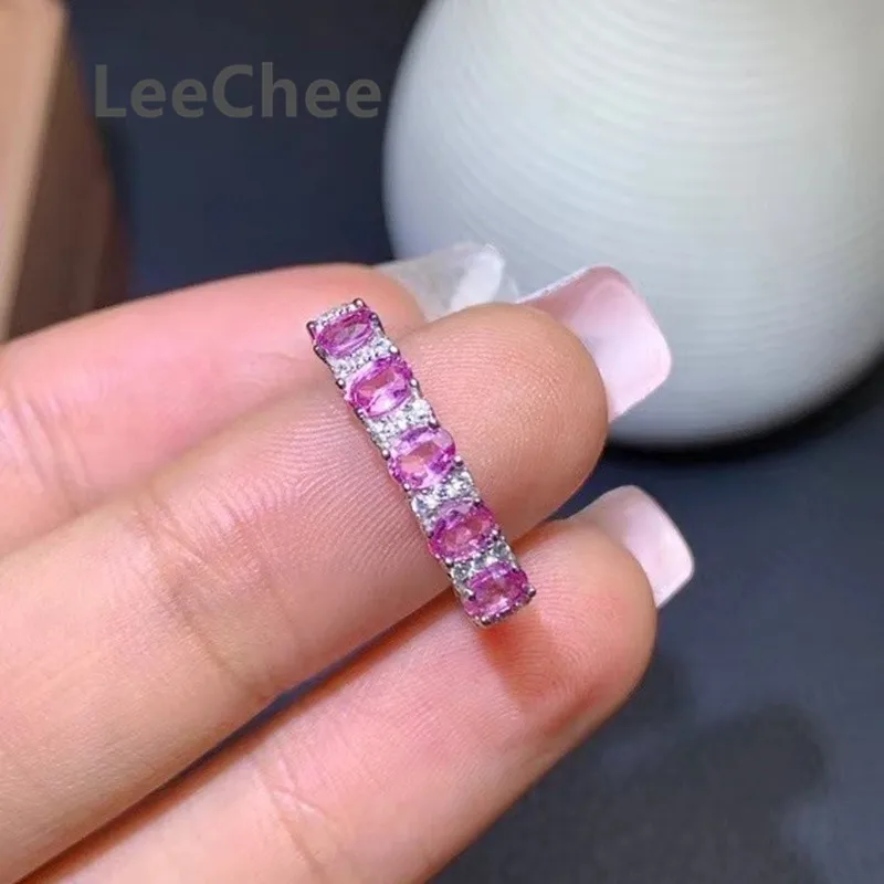 3*4MM Pink Sapphire Band Ring for Women Anniversary Gift Real 925 Sterling Silver Fine Jewelry 5 Pieces Natural Gemstones