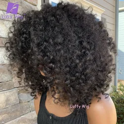 Bouncy Curly Human Hair Wigs With Bangs Short Brazilian Remy Hair Machine Made Bob Wig Glueless 200Density For Black Women LUFFY