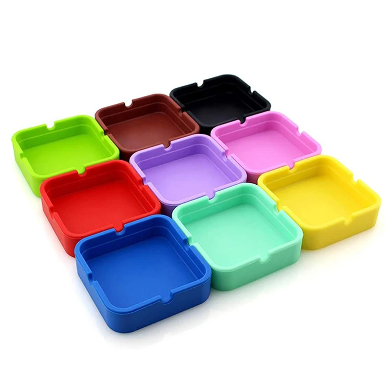 10pcs Silicone Ashtray Eco-Friendly Heat Resistant Square Cigar Ashtray Cigarette Container for Home Office