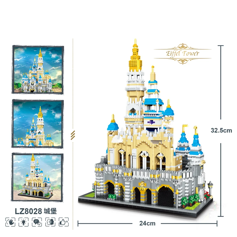 5297PCS Diamond Bricks Particles Micro Building Blocks Assembled Toys Blue Castle Dream World Famouse World Building Model G