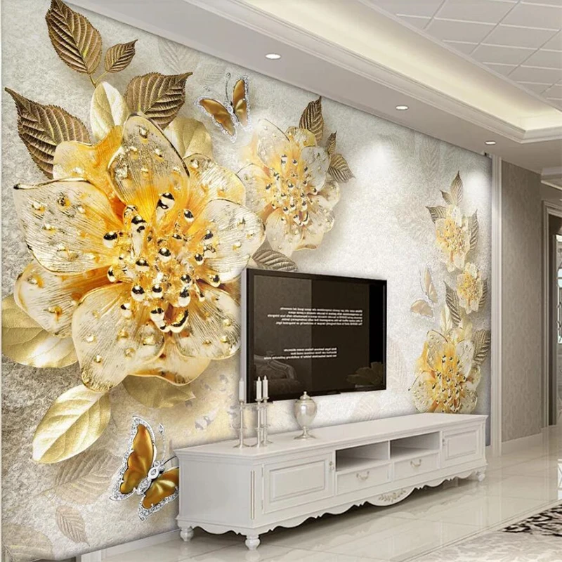 wellyu Customized large murals fashion home decoration gold high-grade diamond flower jewelry background wall wallpaper