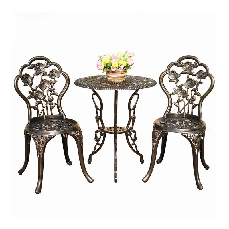 European-Style Open-Air Cast Aluminum Tables and Chairs, 3-Piece Outdoor Garden Garden Iron Coffee Table