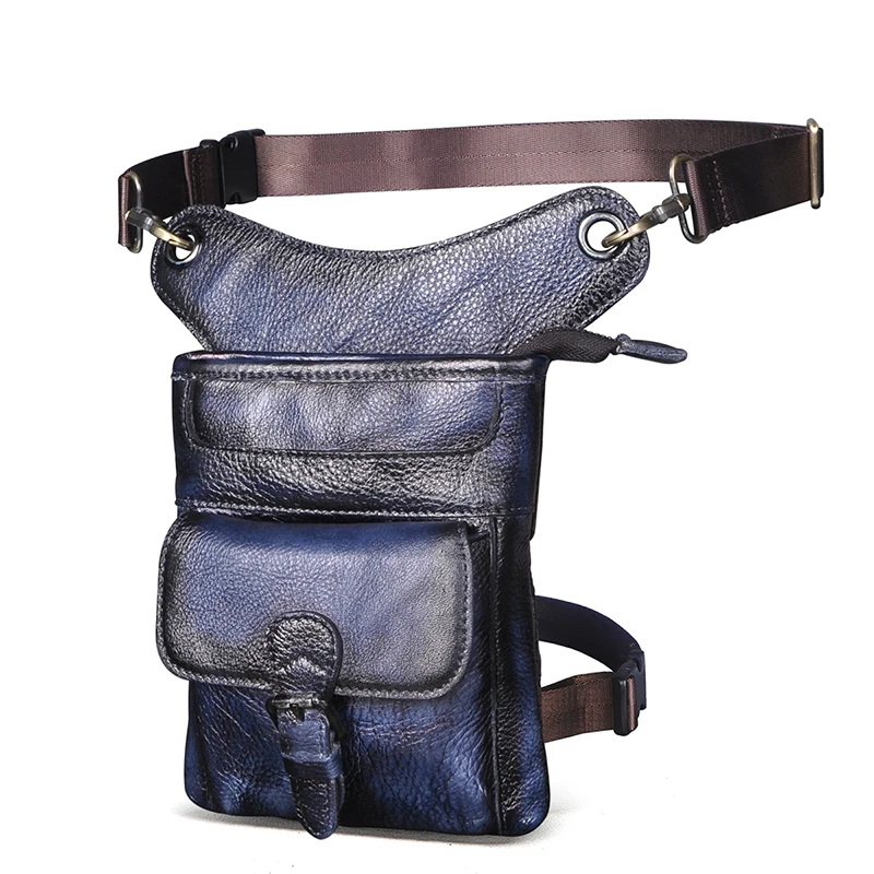 Natural Leather Designer men Travel Cross-body Satchel Bag Fashion Fanny Waist Belt Pack Drop Thigh Leg Bag Phone Pouch 211-12