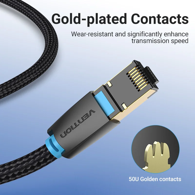 Vention Ethernet Cable Cat8 40Gbps 2000MHz Network Cord Nylon Braided RJ45 Patch Cable for Laptop PS4 Router Cat 8 Lan Cable