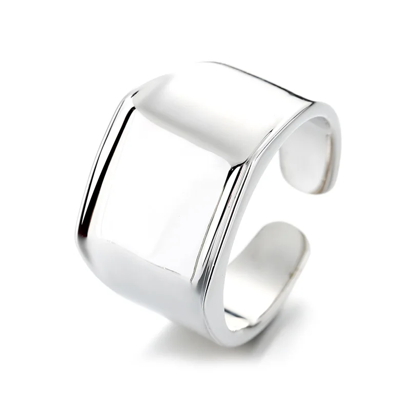 SA SILVERAGE S925 Sterling Silver Big Ring Square Domineering Male Smooth Face European American Fashion Simple Silver Jewelry