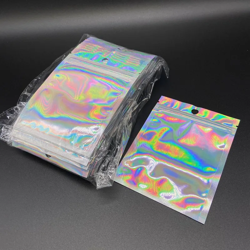 50/100/200Pcs Holographic เลเซอร์โปร่งแสงซิปล็อคบรรจุภัณฑ์ Resealable ขนตากระเป๋าเก็บกระเป๋าเครื่องสำอางค์กล่องสำหรับขายส่ง