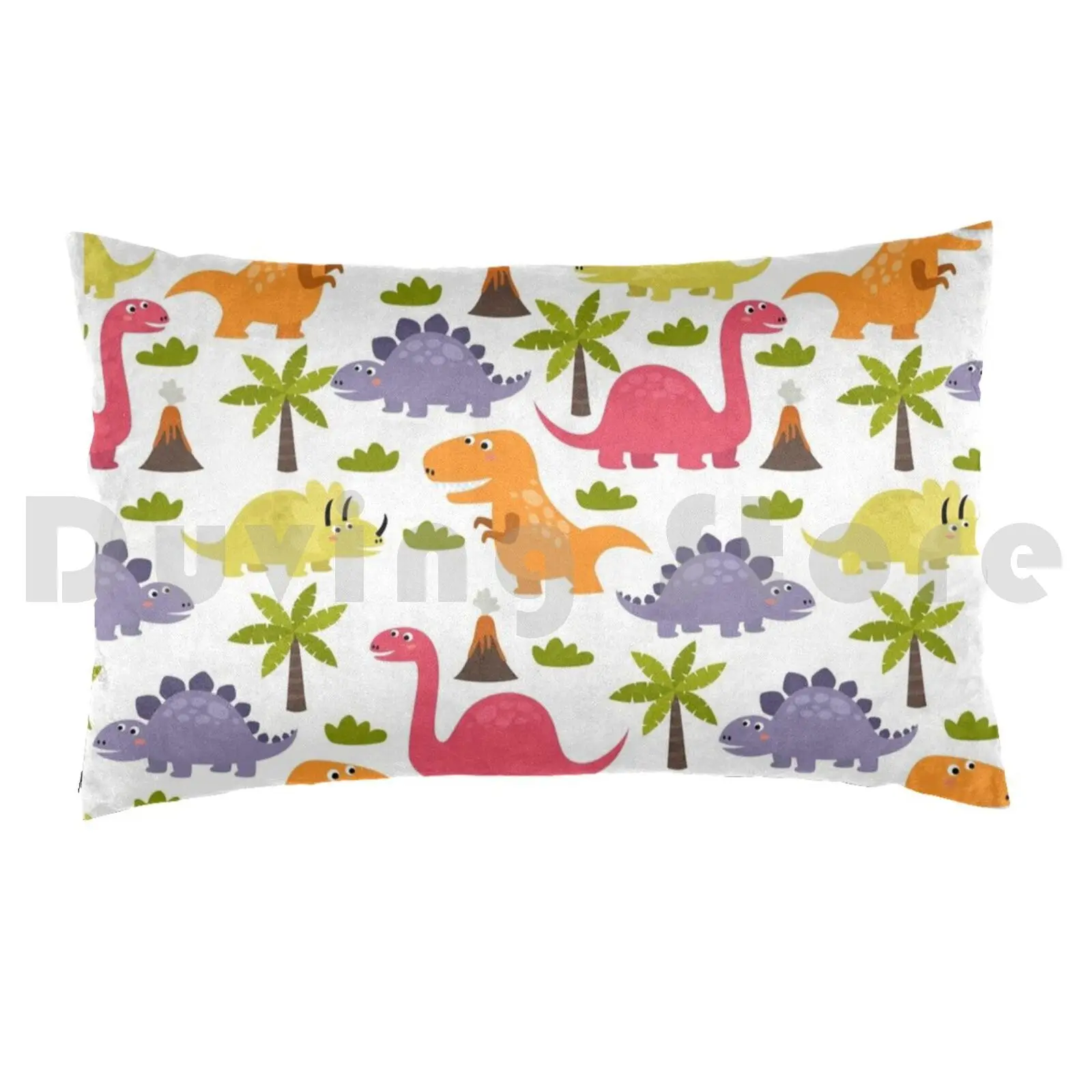 Fun Dinosaur Pattern ( White Background ) Pillow Case 20*30 Inch Dinosaur Dinosaurs Dino Dinos Tyrannosaurus