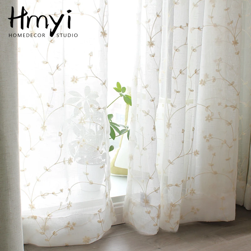 

Floral Embroidered Sheer Tulle Curtains For Living Room Voile Curtains For Bedroom Japan Tulle For Window Blinds Drapes