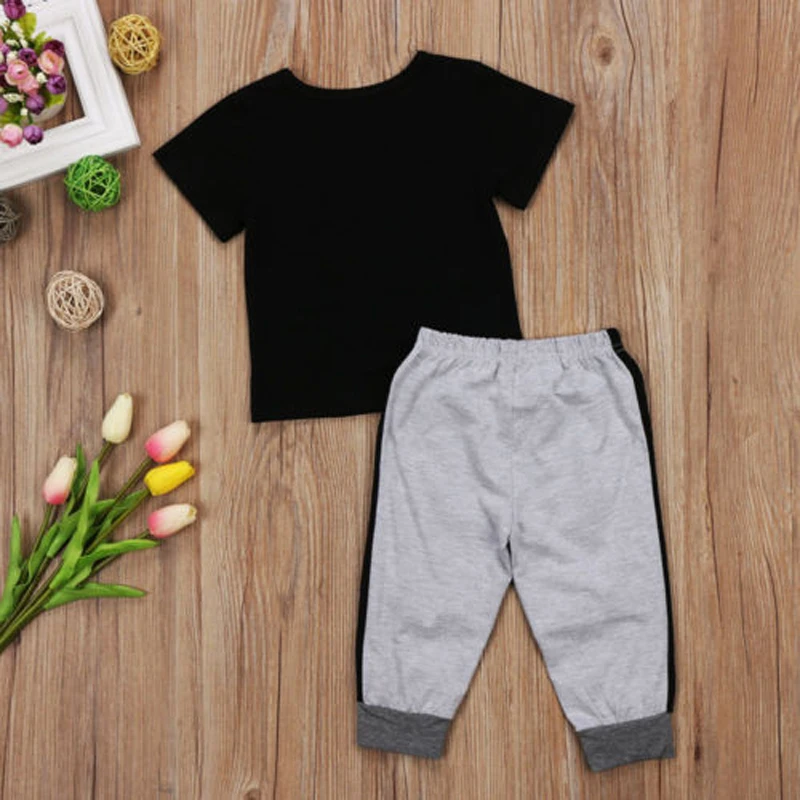 Pudcoco Fast Shipping 2 Pcs Toddler Boy Clothes Short Sleeve Mini Print T Shirt Top Pants Set Children Baby Boy Outfit 1-6T