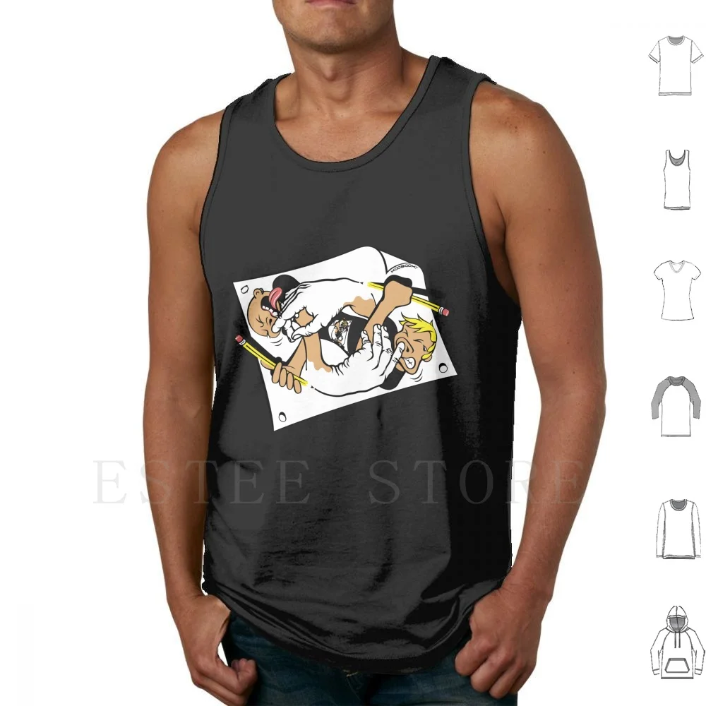 Nostrilympics-On Red Tank Tops Vest Sleeveless Nostrilympics Drawing Hands Escher M C Escher Nerd Nerds Art Nerd Math