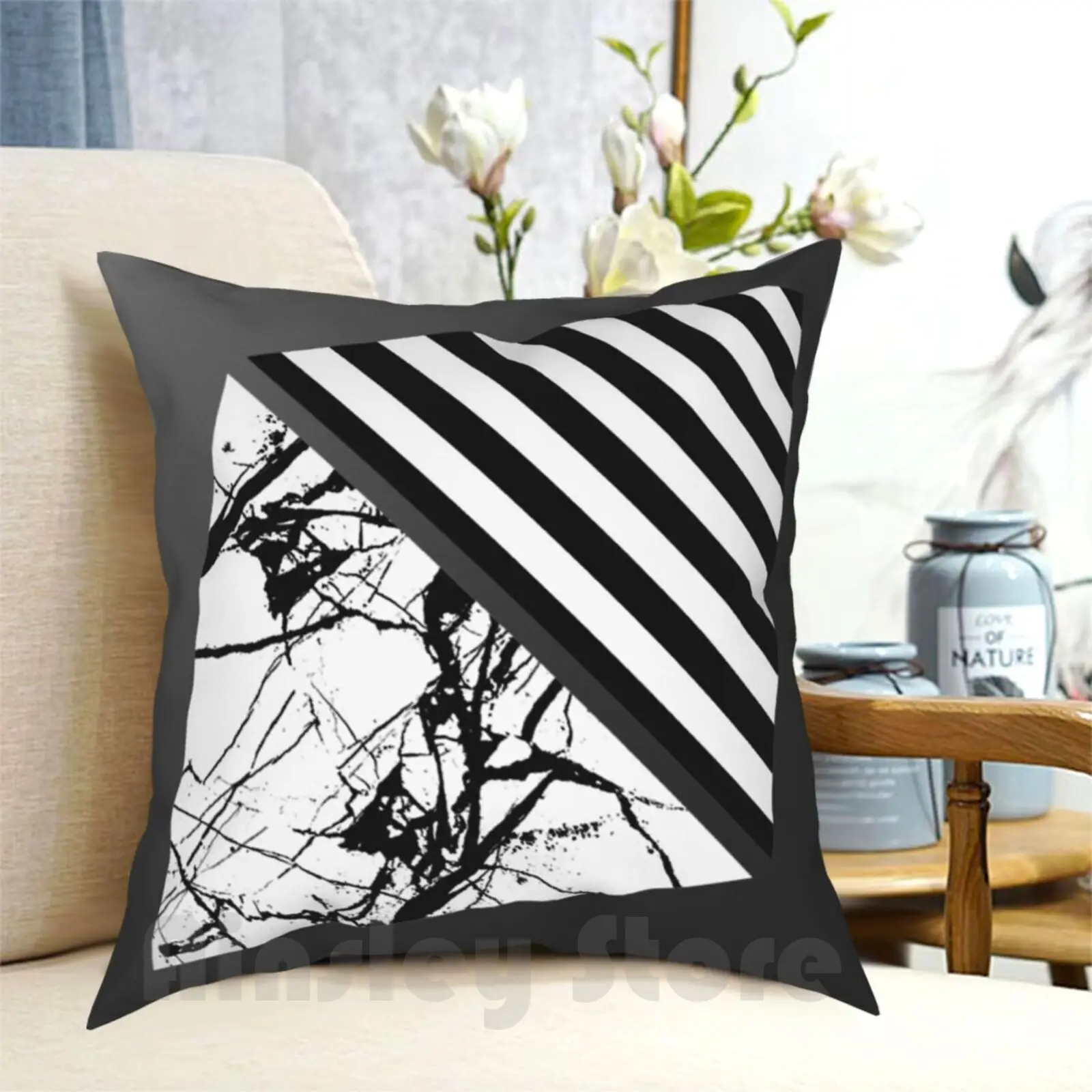 Stripes N Marble Grey Gray Pillow Case Printed Home Soft Throw Pillow Abstract Marble Stripes Stripy Stripey Vertical