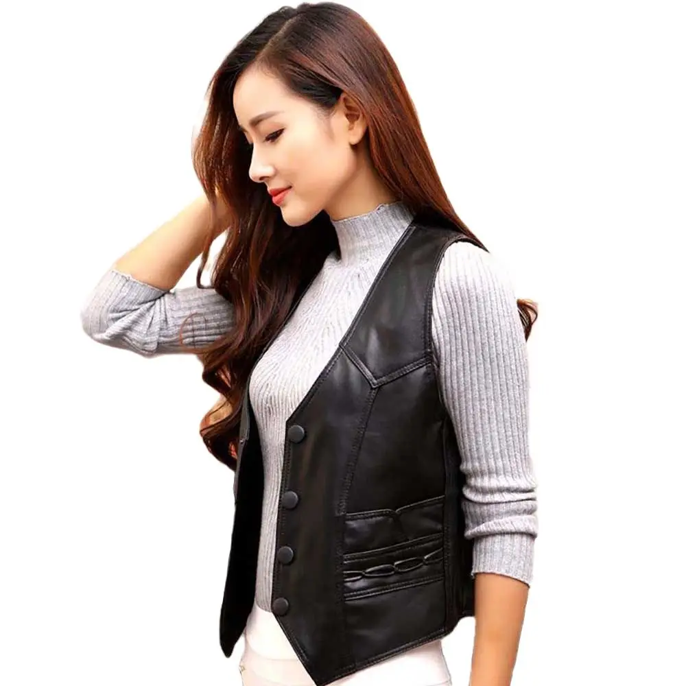 Automne Hiver Nouvelle Mode Chaud Élégant Loisirs Gilet Femmes OUTWEAR En Cuir Souple Veste Sans Manches Gilet Femme Vêtements