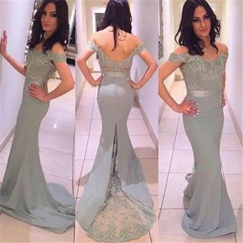 

Noble Lace Appliques Bridesmaid Dress Long 2019 Sheer Backless Cap Sleeve Prom Party Dresses