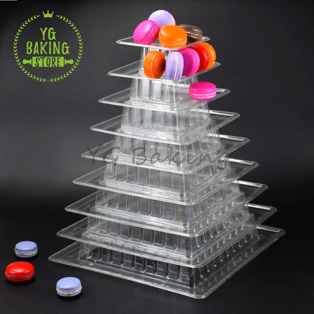 5/9/10 Layer Round/Square Macarons Display Tower Wedding Cake Decoration Tool PVC Macaron Stand Kitchen Baking Cake Tools